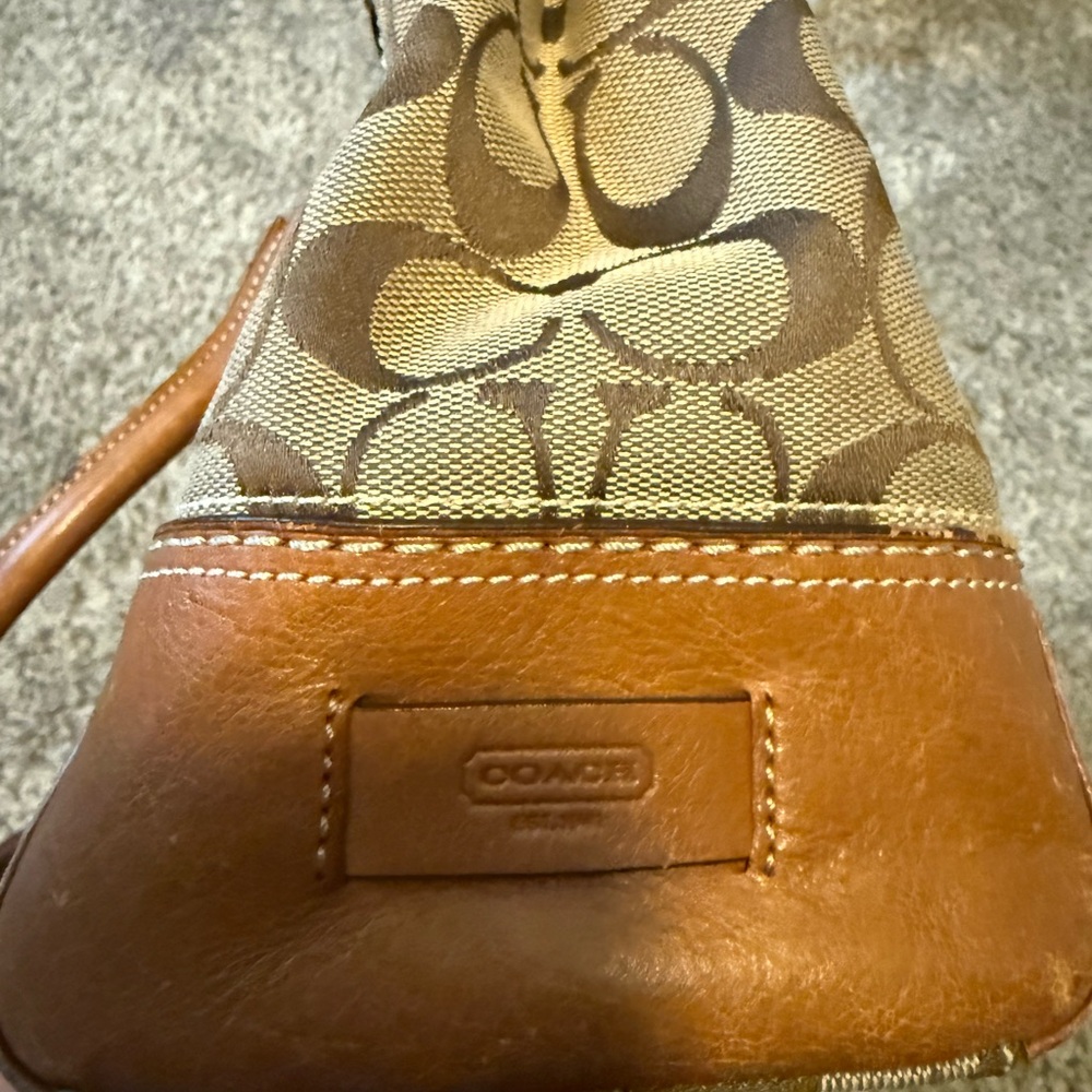 Vintage Coach signature brown and tan leather & canvas top handle tote bag - Picture 4 of 17
